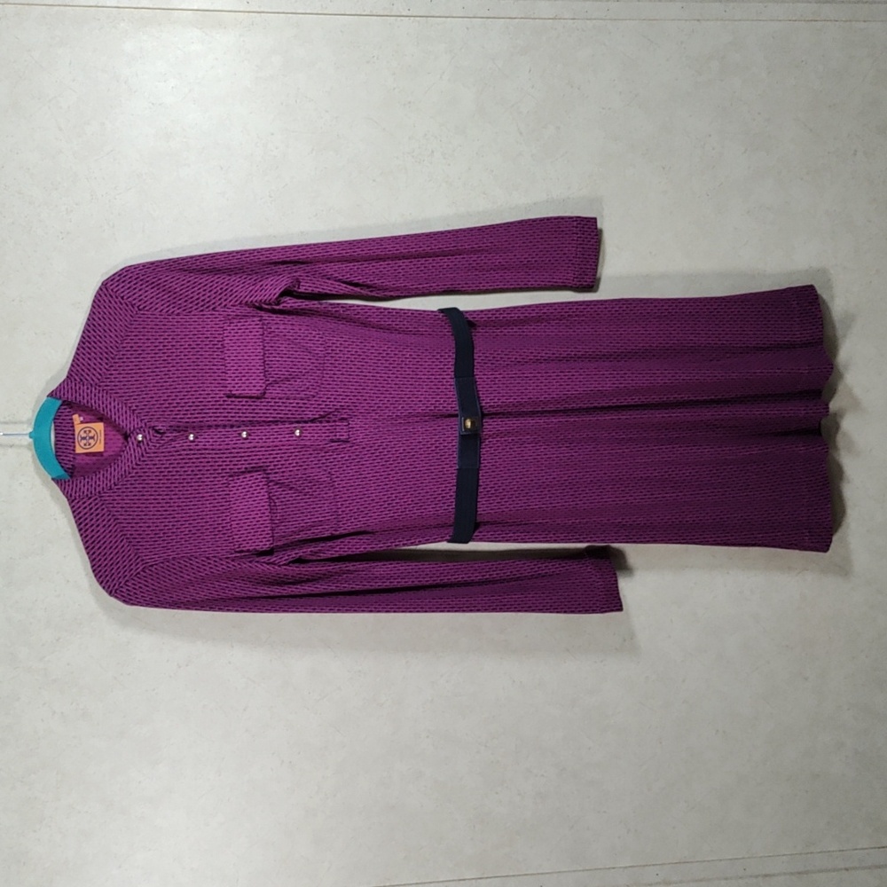 Tory Burch Purple Midi Shirt Dress with Black Belt - Size XS